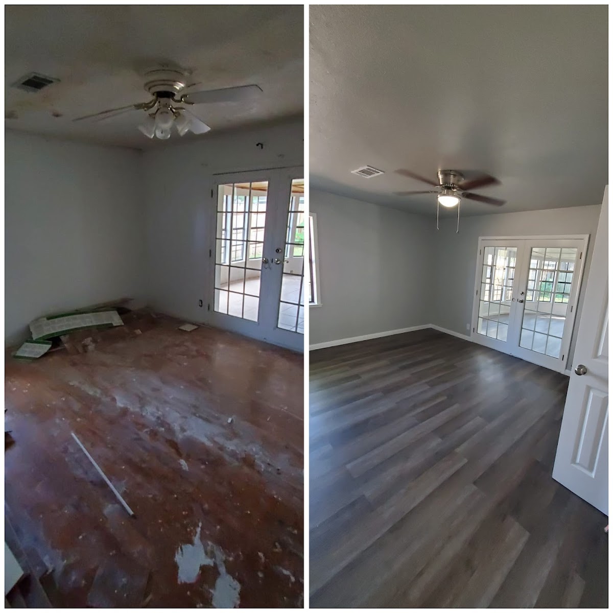 Before and after flooring replacement
