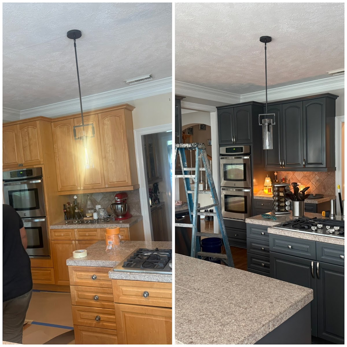 Before and after cabinet refinishing